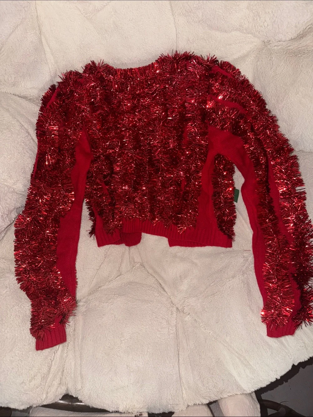 Bayrose Red Holiday Tinsel Tie-Front Cardigan